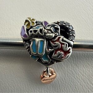 Disney Lilo and Stitch Charm Bead Heart Kiss Silver Tone Ohana for Bracelet